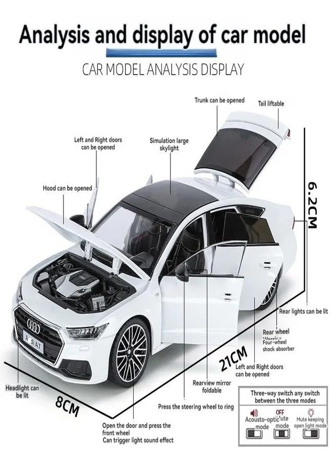 KING FORU Scale Exclusive Alloy Metal Pull Back Die-cast Car Model with Sound Light Mini Auto Toy for Kids Metal Model Toy Car with Sound and Light (1:24 Scale AODI A7- White) - Image 3